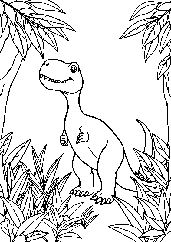 Dinosaurio en la selva dibujo para colorear