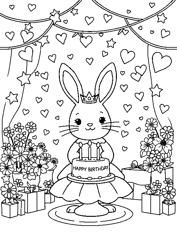 Lapin kawaii à la fête d'anniversaire coloriage
