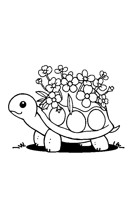 Kawaii schildkröte mit blumen auf dem panzer Malvorlage