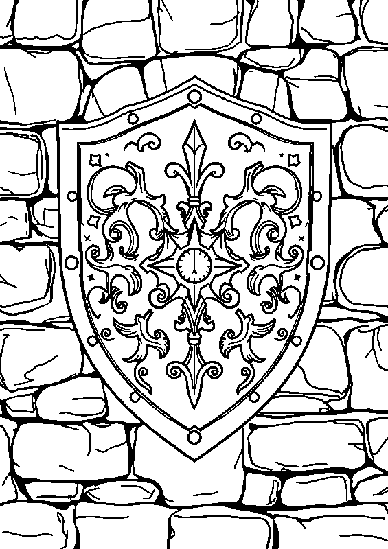 Royal shield on stone wall coloring page