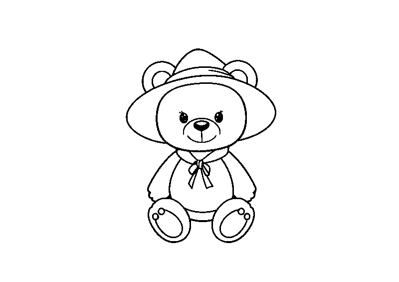 Girl teddy bear in sun hat coloring page
