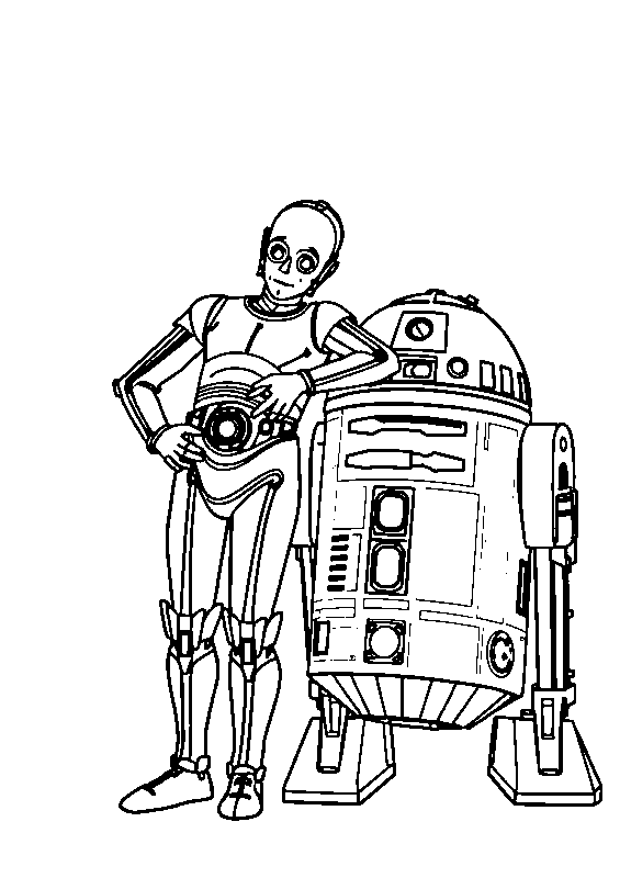 C-3PO Leans Over R2-D2 coloring page