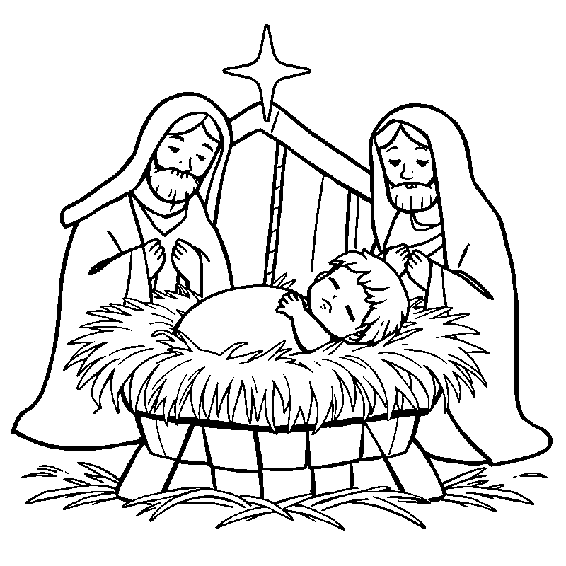 Niño jesús dormido en el pesebre dibujo para colorear