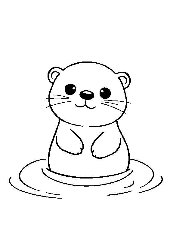 Kawaii otter floating on water coloring page