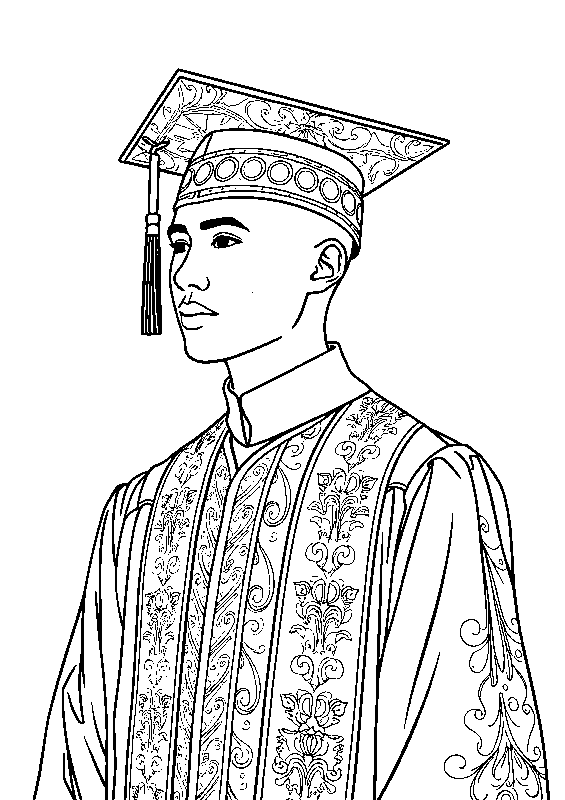 Graduating student in gown coloring page