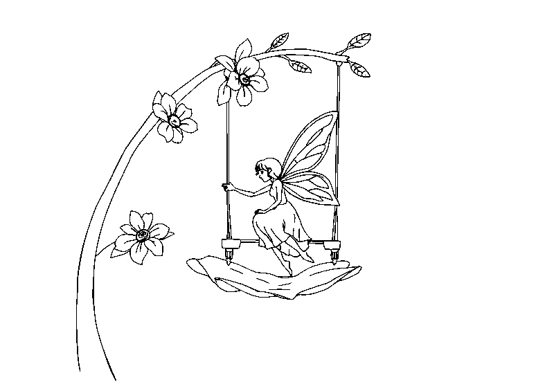 Fairy on flower stem swing coloring page