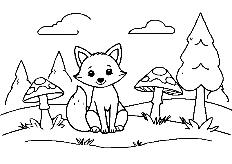 Cute fox in forest Malvorlage